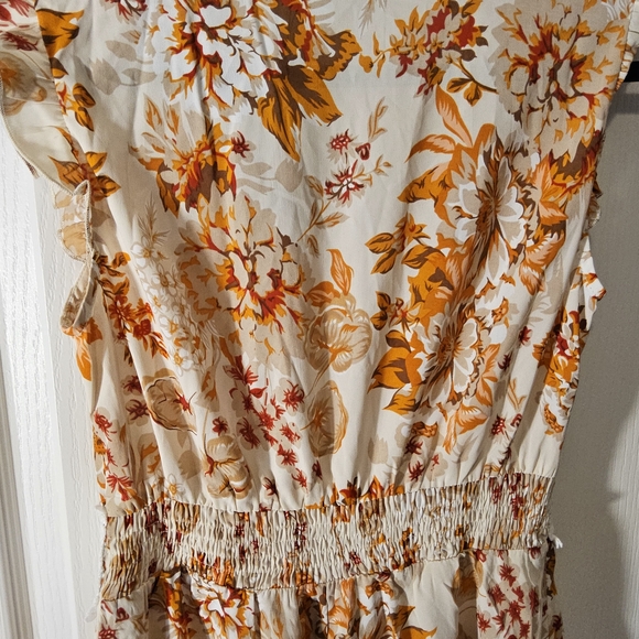 NWT Size XS Allegra K Orange and Cream Floral Midi Dress - Picture 5 of 7